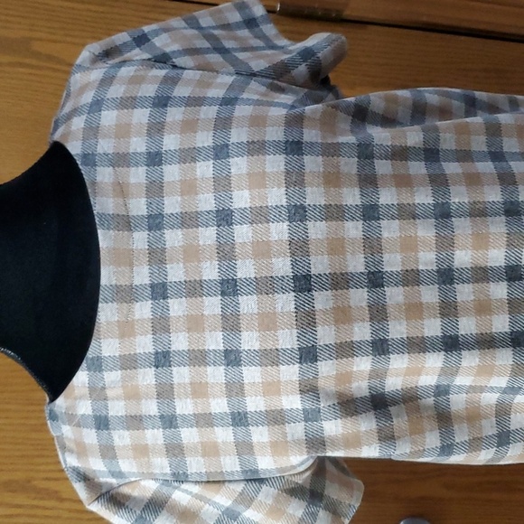 J Jill plaid short sleeve comfort dress grey tan - Picture 2 of 6